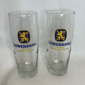 Lowenbrau Beer Glass 20 Oz Each Set 2 Included 7 1/4 Inches Tall 3 Inches Round